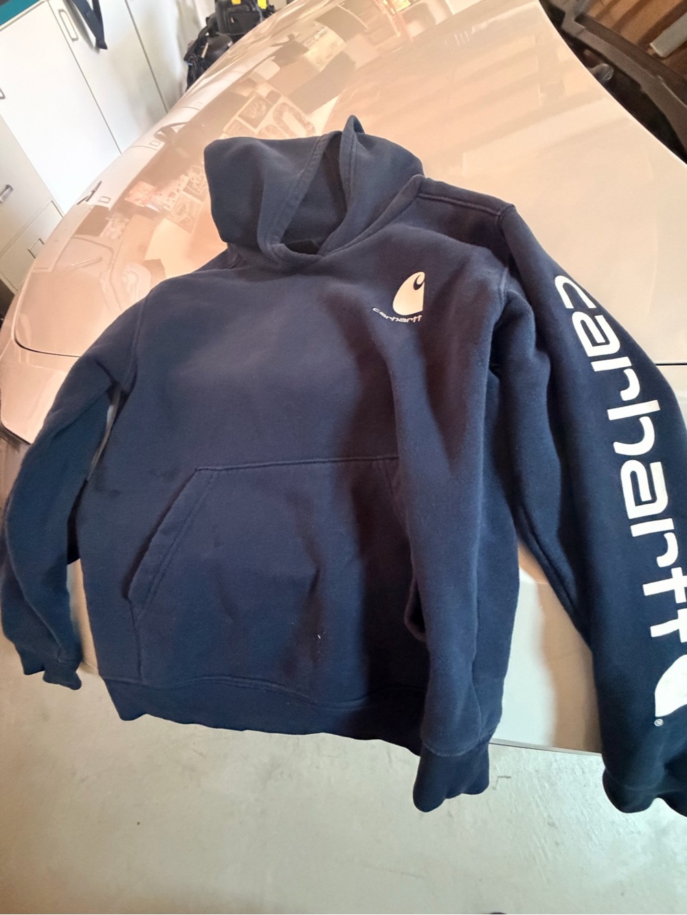 Carhartt Navy Hooded Sweatshirt with Sleeve Logo - Kids